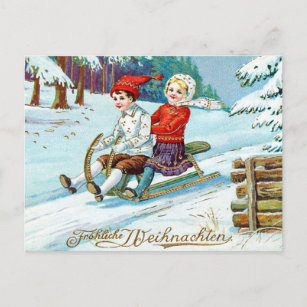 Vintage Christmas Children Sledding Postcard
