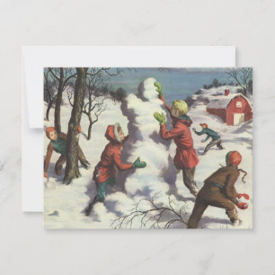 Vintage Christmas, Children Snowball Fight Holiday Card