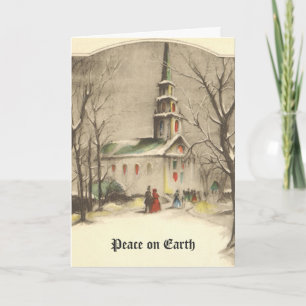 Vintage Christmas, Church in Winter Snowscape Holiday Card