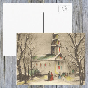 Vintage Christmas, Church in Winter Snowscape Holiday Postcard