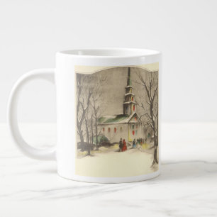 Vintage Christmas, Church in Winter Snowscape Large Coffee Mug