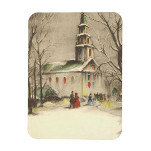 Vintage Christmas, Church in Winter Snowscape Magnet