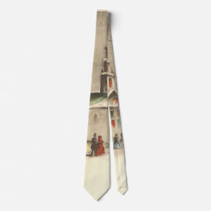 Vintage Christmas, Church in Winter Snowscape Tie