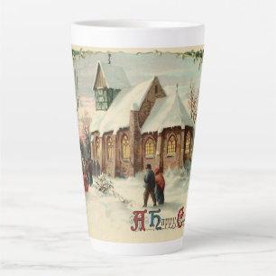 Vintage Christmas Church Parishioners at Dawn Mass Latte Mug