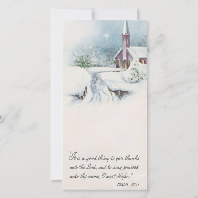 Vintage Christmas Church Psalm 92:1 Holiday Card (Front)