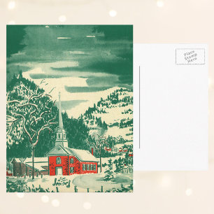 Vintage Christmas Church, Snowscape in Winter Holiday Postcard