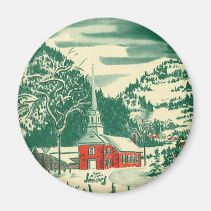 Vintage Christmas Church, Snowscape in Winter Magnet