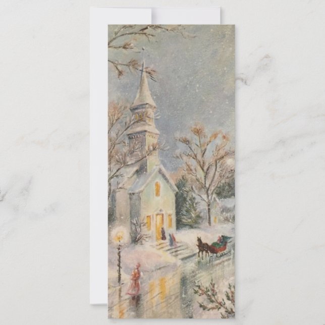 Vintage Christmas Church Winter Scene Holiday Card (Front)