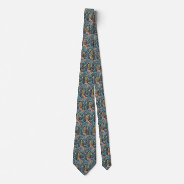 Vintage Christmas Church with Stained Glass Window Tie (Front)