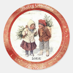 Vintage Christmas Classic Round Sticker