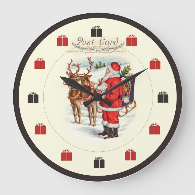 Vintage Christmas Clock - Santa Feeding Reindeer I (Front)