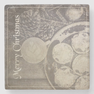 Vintage Christmas Coffee & Cookies Stone Coaster