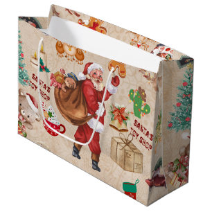 Vintage Christmas Collage Decoupage Large Gift Bag