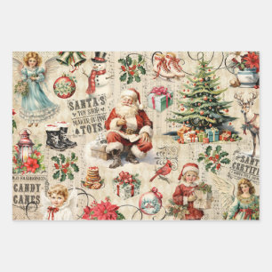 Vintage Christmas Collage Decoupage Wrapping Paper Sheet
