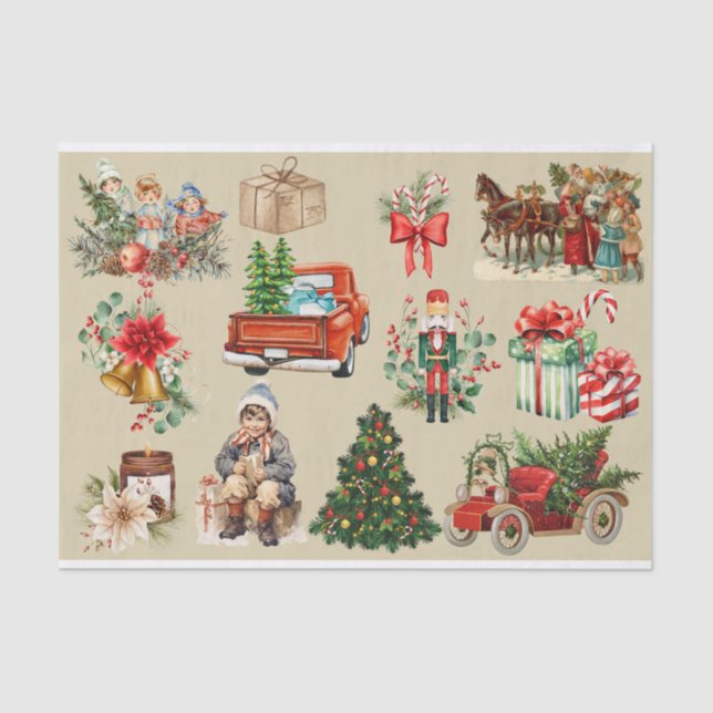 Vintage Christmas Collage Gold  Tissue Paper (Front)