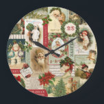VINTAGE CHRISTMAS COLLAGE LARGE CLOCK<br><div class="desc">Modern Vintage Christmas collage made up of old fashioned holiday postcards.</div>