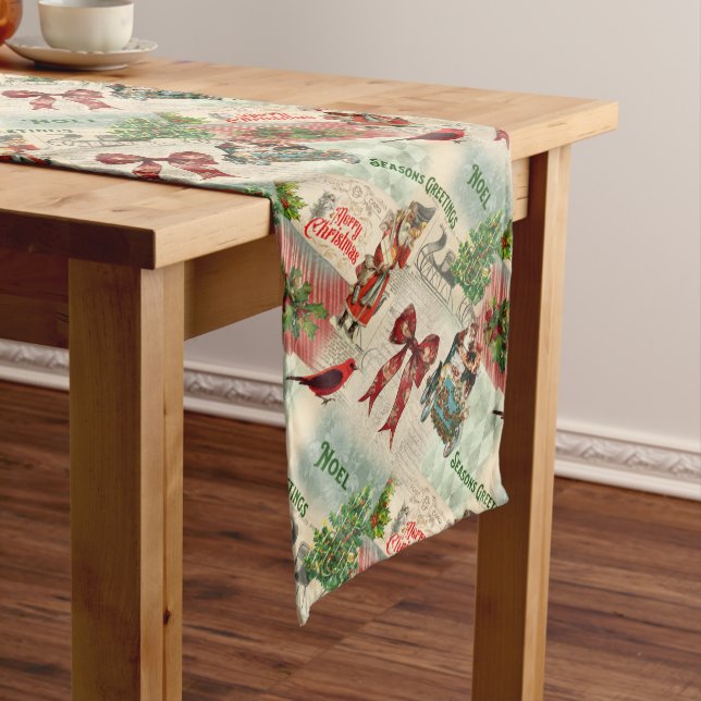 Vintage Christmas Collage Long Table Runner (In Situ)