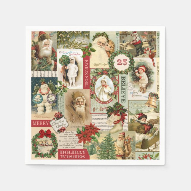VINTAGE CHRISTMAS COLLAGE NAPKIN (Front)