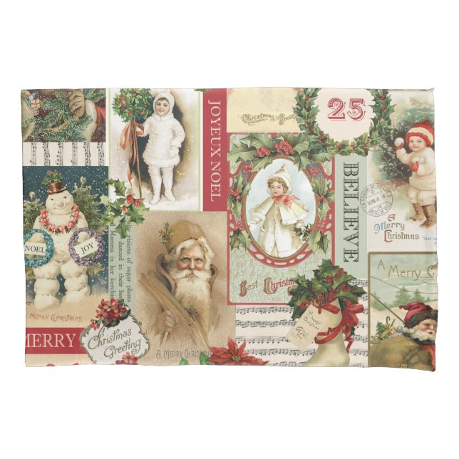 VINTAGE CHRISTMAS COLLAGE PILLOWCASE (Front-Left)