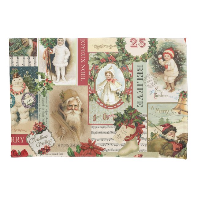 VINTAGE CHRISTMAS COLLAGE PILLOWCASE (Front)