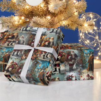 Vintage Christmas Collage | Retro Holiday Gift Wrapping Paper