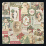 VINTAGE CHRISTMAS COLLAGE STONE COASTER<br><div class="desc">Modern Vintage Christmas collage made up of old fashioned holiday postcards.</div>