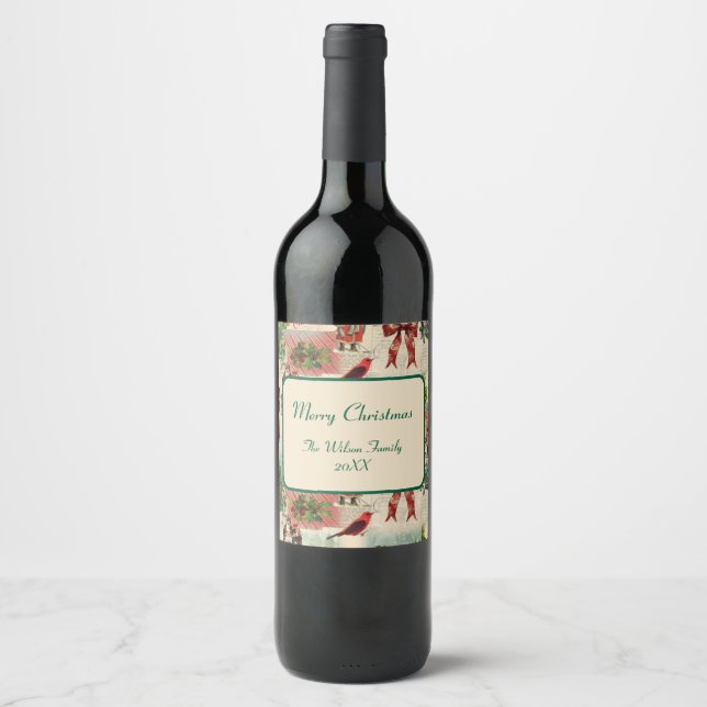 Vintage Christmas Collage Wine Label (Front)