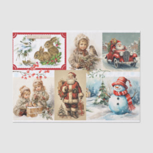 Vintage Christmas Collage with Santa and Children  Tissue Paper