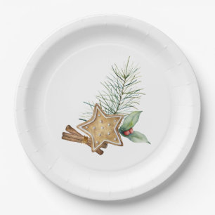 Vintage Christmas Cookies Cinnamon Pine Holly Paper Plate