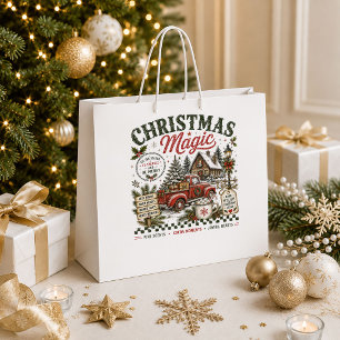 Vintage Christmas Cosy Red Green Holiday Gift Bag
