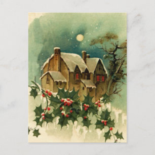 Vintage Christmas Cottage Holiday Postcard