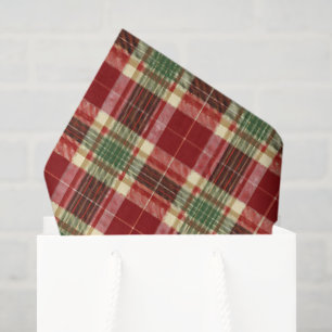 Vintage Christmas Cottagecore Red Green Plaid Tissue Paper