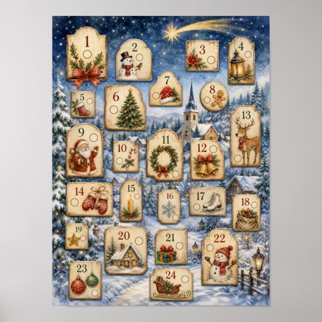 Vintage Christmas Countdown Colouring Poster (Front)