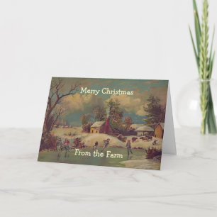 Vintage Christmas Country Farm Scene Card