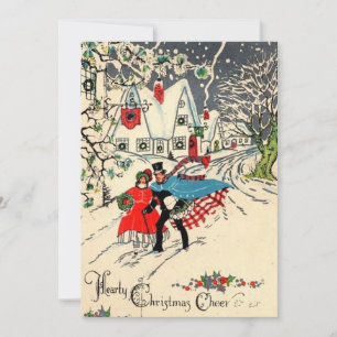 Vintage Christmas Couple At Cottage Holiday Card