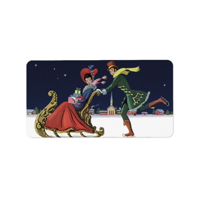 Vintage Christmas, Couple in Love Ice Skating Label (Front)