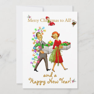 Vintage Christmas couple Merry Christmas greeting Holiday Card
