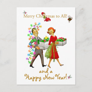 Vintage Christmas couple Merry Christmas greeting Postcard