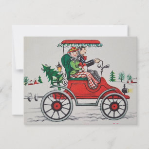 Vintage Christmas Couple Out On Drive Holiday Card