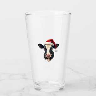 Vintage Christmas Cow Head with Santa Hat Farm Ani Glass