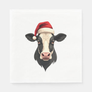 Vintage Christmas Cow Head with Santa Hat Farm Ani Napkin