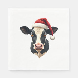 Vintage Christmas Cow Head with Santa Hat Farm Ani Napkin
