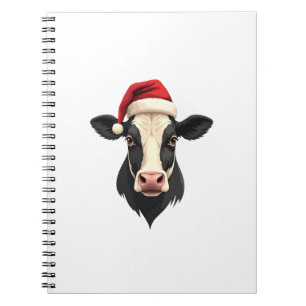 Vintage Christmas Cow Head with Santa Hat Farm Ani Notebook