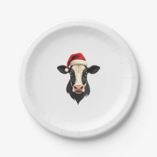 Vintage Christmas Cow Head with Santa Hat Farm Ani Paper Plate