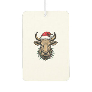 Vintage Christmas Cow Santa Hat Holiday Shirt_1 Car Air Freshener