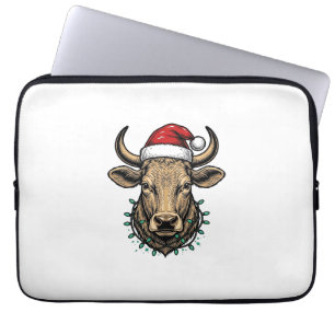 Vintage Christmas Cow Santa Hat Holiday Shirt_1 Laptop Sleeve