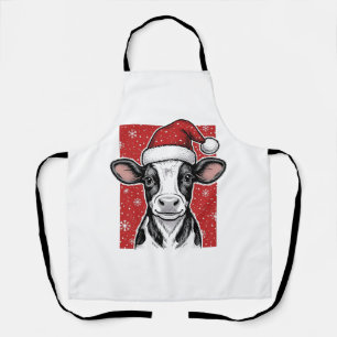 Vintage Christmas Cow Santa Hat Holiday Shirt (2)_ Apron