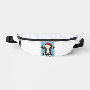 Vintage Christmas Cow Santa Hat Vector Design_1 Bum Bags
