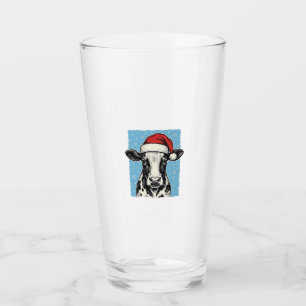 Vintage Christmas Cow Santa Hat Vector Design_1 Glass