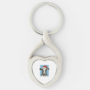Vintage Christmas Cow Santa Hat Vector Design_1 Key Ring